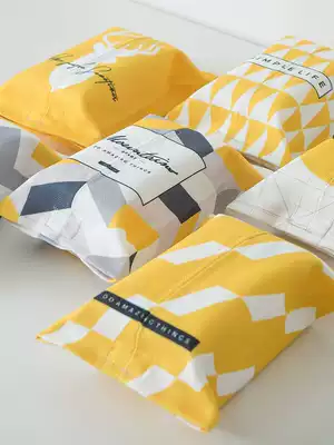 Design texture yellow geometry car tissue box Ins Nordic cotton and linen extraction type toilet paper cover car dining room extraction type sanitary paper box cover