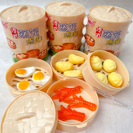 金稻谷蒸笼点心造型软糖橡皮糖汉堡QQ糖果汁软糖40g*6个儿童零食