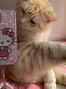 【懒懒同款】纯手工镶钻手机壳适用iPhone16pro15苹果系列手机壳高档定做KT猫奢华水钻