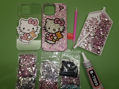懒懒同款卡通满钻手机壳diy材料包粉色抱熊款苹果系列iPhone1615