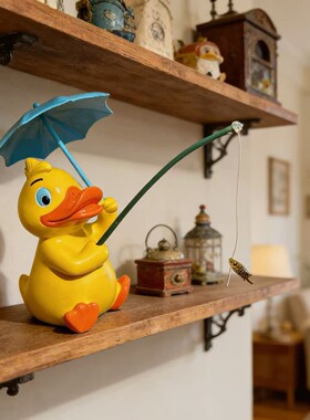家居饰品可爱小黄鸭钓鱼小摆件