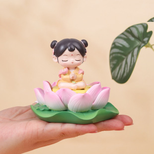 创意赐福小神仙观音佛祖莲花底座卡通金童玉女家居装饰佛系小摆件
