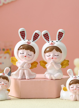 生日蛋糕烘培可爱天使兔宝宝摆件