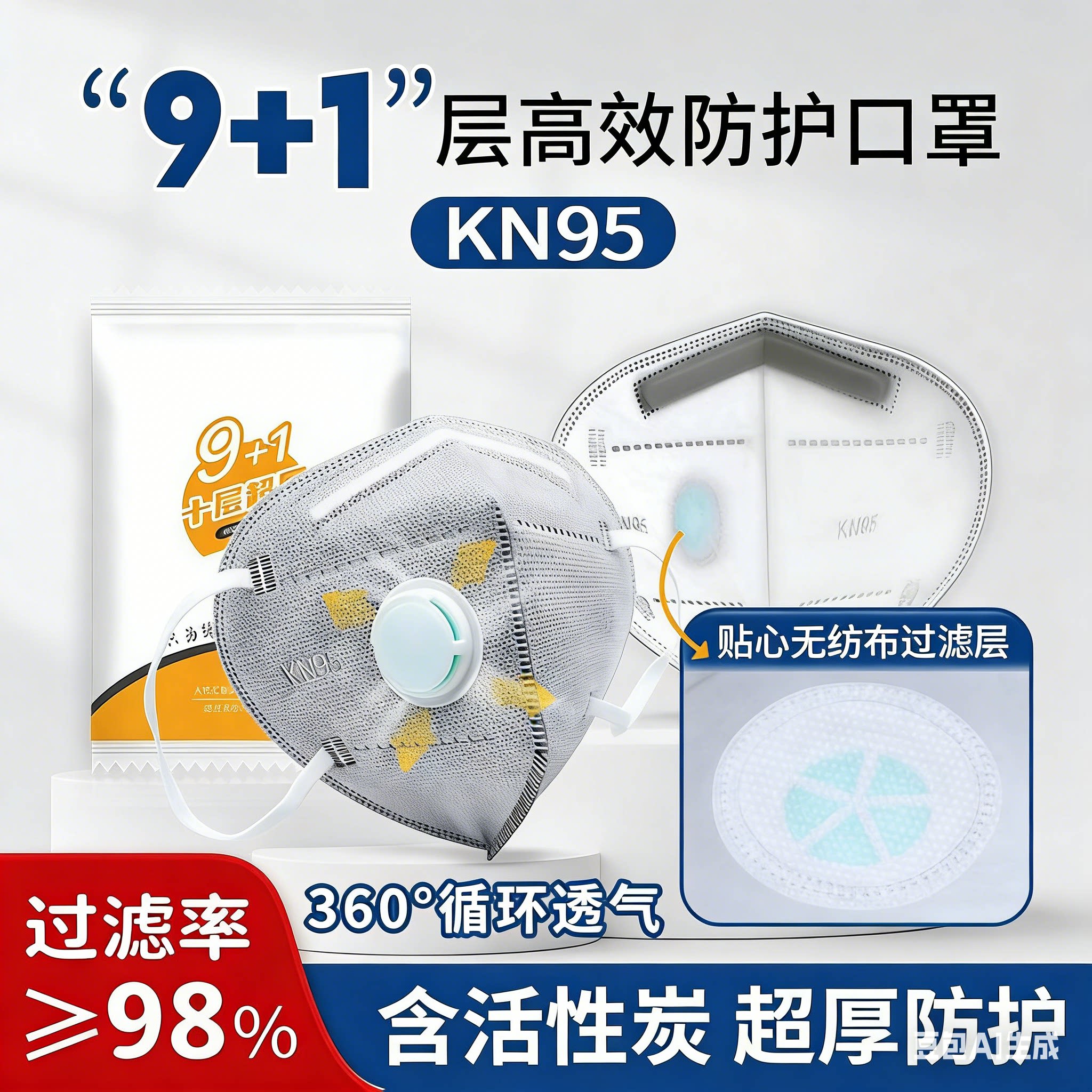 一次性防工业粉尘呼吸阀口罩工业打磨电焊工建筑工地专用不嘞耳