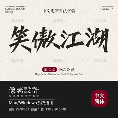 中国风时尚手写书法字体包潇洒豪放刚劲有力笔触ps海报设计素材pr