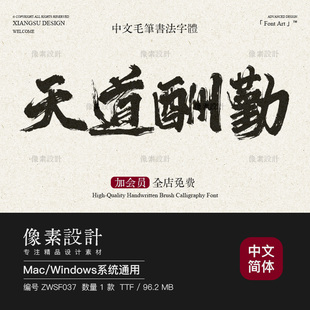 中国风毛笔手写书法字体包古风霸气豪放大气水墨枯笔ps设计素材ai