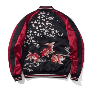 猴子商店2025新款 金鱼刺绣夹克男女情侣外套锦鲤绣花棒球服