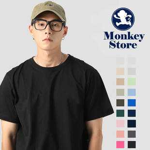 猴子商店200g克 纯色多巴胺色纯棉T恤衫 正肩 打底衫 男女 净版 T001