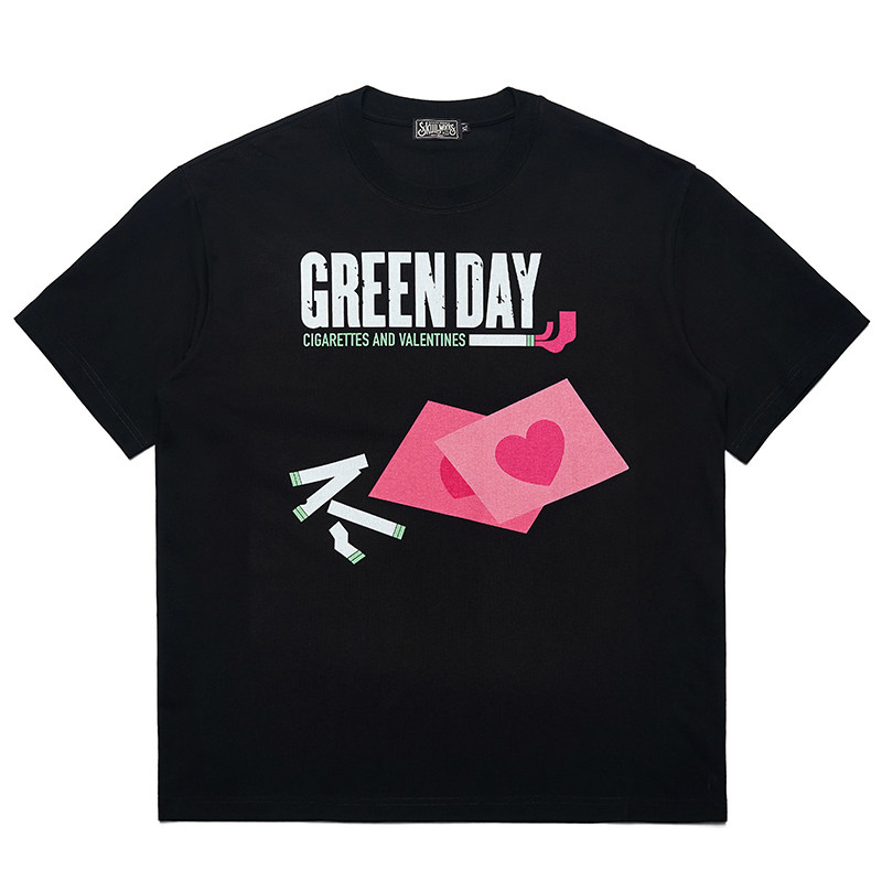 Green Day绿日乐队爱心信封女朋克潮牌男学生punk重磅纯棉短袖T恤