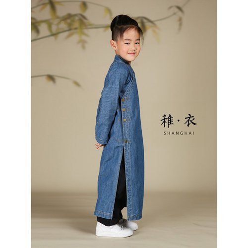 稚衣牛仔酵素洗中式牛仔