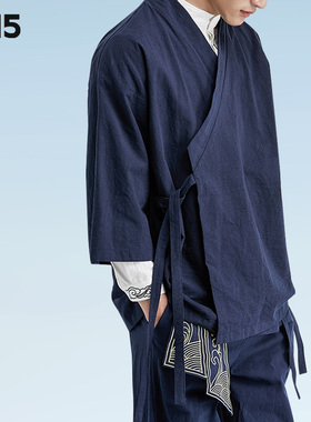 春夏季新款中国风道袍七分袖汉服男上衣禅意居士服古风茶服纯棉