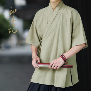 夏季薄款100%纯棉透气汉服百搭布衣新中式禅意居士服古风交领道袍