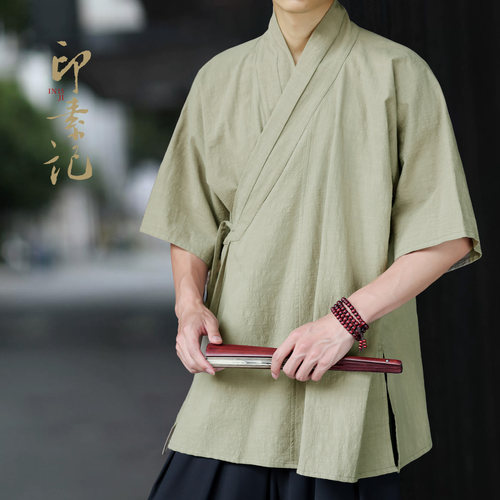 夏季薄款100%纯棉透气汉服百搭布衣新中式禅意居士服古风交领道袍