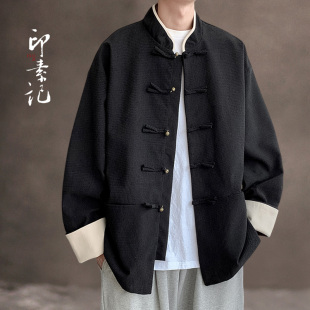 春秋款新中式唐装中国风盘扣上衣外套中山装灯芯绒夹克宽松男上衣