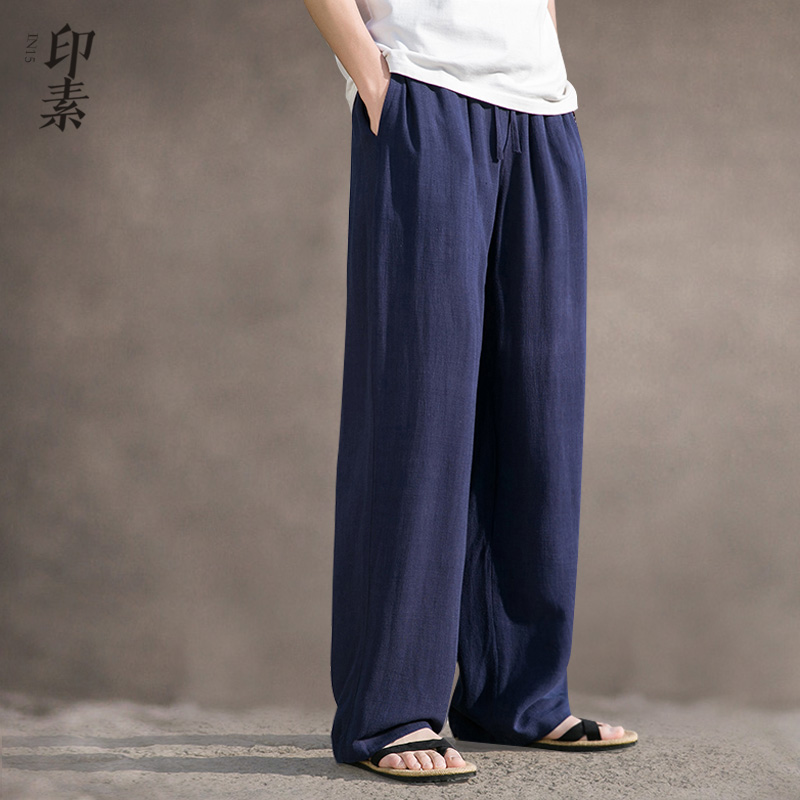 夏季中国风亚麻裤子男宽松大码休闲裤舒服透气直筒垂感棉麻裤子