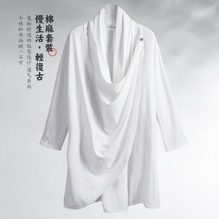 套装中国风男装复古棉麻居士道服男汉服宽松垂感唐装汉服道袍外套