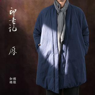 冬季中国风汉服道袍斜襟中长款男棉衣棉袄古风宽松道袍棉服禅修服
