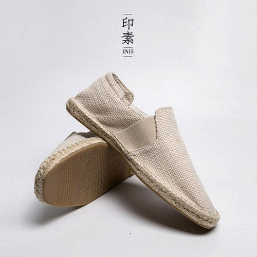 夏款中国风男鞋亚麻懒人鞋一脚蹬