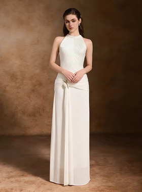 越南小众设计师女神范气质修身显瘦无袖长裙女针织抽褶弹力连衣裙