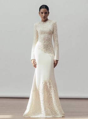 法式优雅重工鱼尾裙越南设计师气质文艺花朵礼服裙修身收腰连衣裙