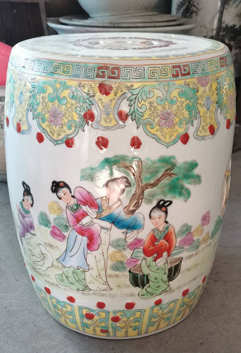 景德镇陶瓷凳子手绘粉彩人物美女瓷器墩家居饰品摆设