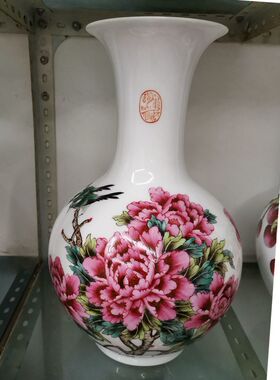 景德镇手绘牡丹鸟赏白头富贵花瓶