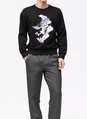 Q0DTX0131S利家冬季新款舒适保暖休闲圆领透气吸湿印花卫衣T恤男