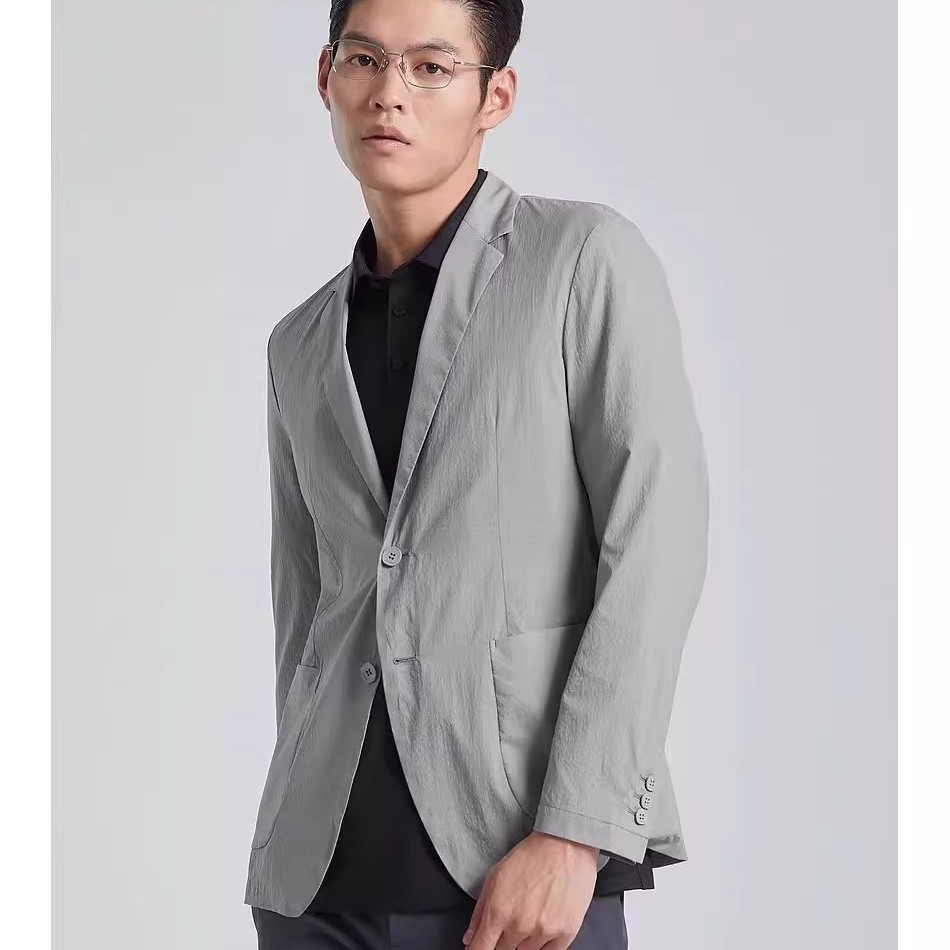 休闲透气薄款平驳领空调服外套