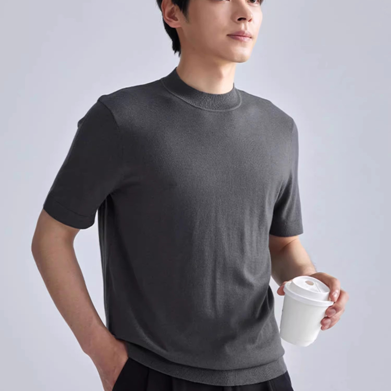 A4DMS0061S 0062S 0063S利家冬季新款修身青年圆领短袖毛衣男士