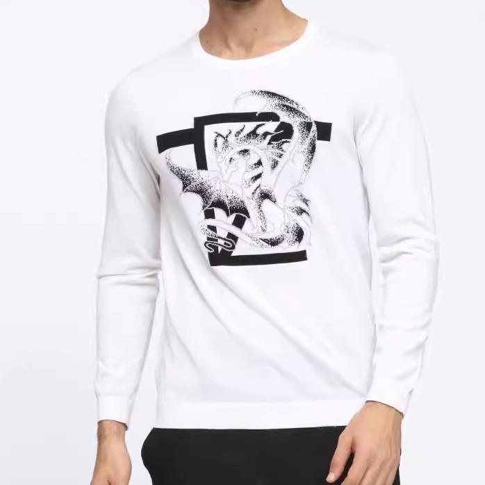 18CMS9012S 男装春季新款商务时尚印花圆领百搭潮流修身薄款毛衣