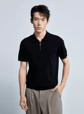 A6XTX5021Y利家夏季时尚舒适新款通勤百搭翻领简约半拉链短袖男装