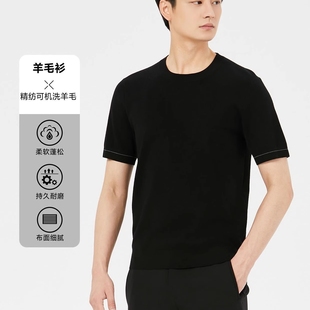 柔軟舒適透氣彈力圓領修身 24QMS9091S利家男裝 秋季 新款 毛衣男 短袖
