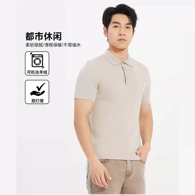 保暖内搭翻领柔软修身短袖毛衣男