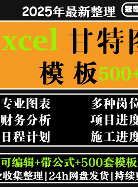 Excel甘特图模板500多套项目管理工作进度日历日程周月计划表格模