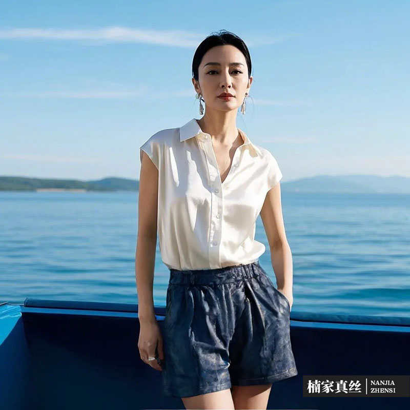 桑蚕丝真丝短裤女夏季新款黑色龟裂纹短裤显瘦宽松大码百搭