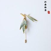 江南拾花 非遗手工青色渐变竹叶掐丝绒花胸针中国风日常胸花