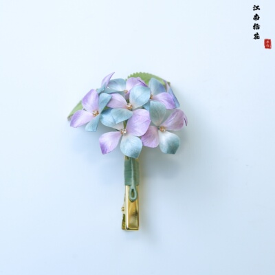 非遗绒花绣球发夹紫蓝渐变鸳鸯色
