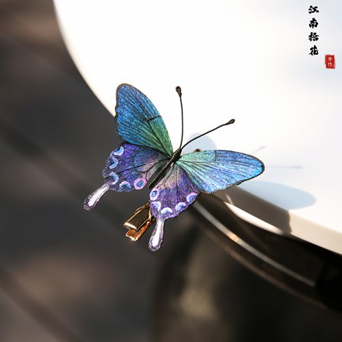 非遗手工绒花发簪颤动蝴蝶发夹