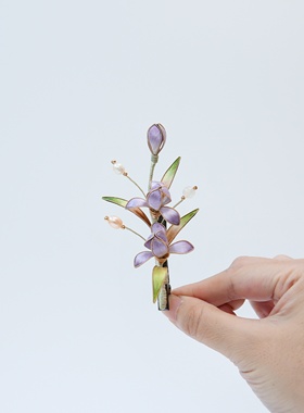 江南拾花 非遗手工掐丝兰花绒花发夹女侧边夹丸子头盘发发饰