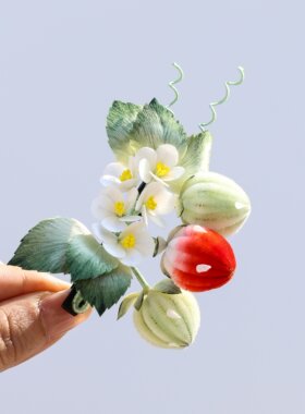 非遗手工细绒条绒花草莓发夹