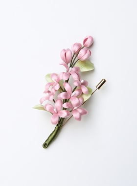 江南拾花  非遗手工丁香花绒花胸针女高档气质别针粉色花朵配饰