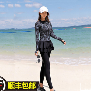 保守速干分体裙式全身长袖长裤泰国海边沙滩防晒男女运动游泳衣服