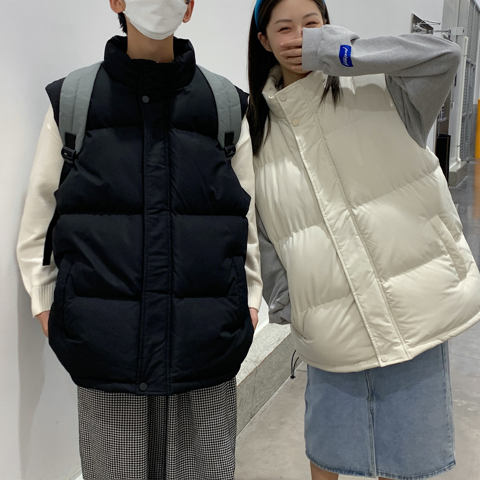 秋冬加棉加厚情侣款羽绒棉马甲男士纯色潮流坎肩保暖休闲背心P22图片