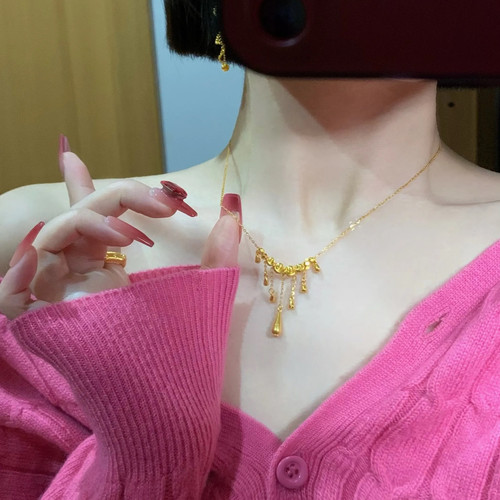 金名媛 黄金水滴项链女新款999足金爆闪蹦迪珠流苏锁骨链送女友