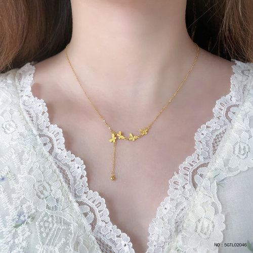 999黄金蝴蝶流苏项链女足金吊坠新款纯金套链首饰生日礼物送老婆