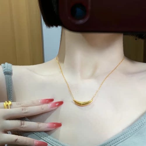 黄金月牙弯管项链女999足金牛角套链ins风时尚百搭锁骨链送女友