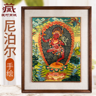 藏村尼泊尔进口金刚亥母手绘唐卡室内家用多吉帕姆墙壁玄关装 饰画