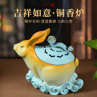 藏村吉祥如意玉兔铜香炉室内家用沉香檀香熏香炉桌面香薰炉摆件