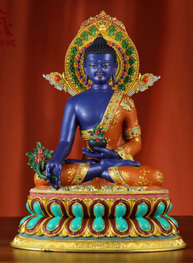 彩绘药师佛铜像桌面摆件