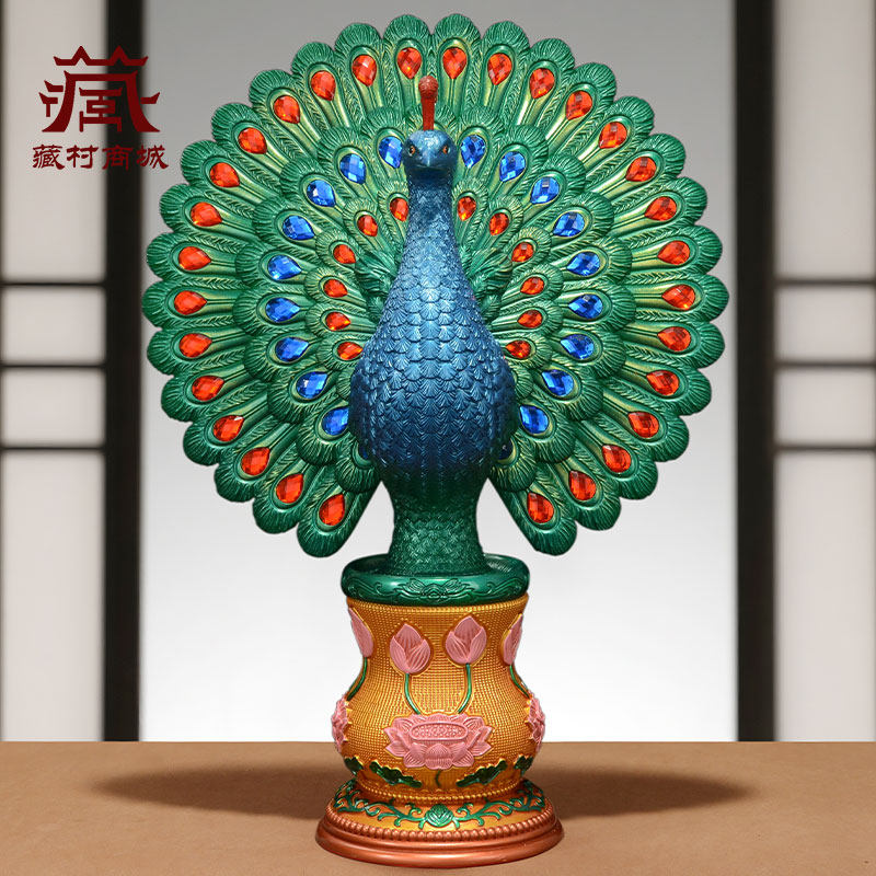 藏村彩绘孔雀开屏摆件工艺品家居客厅桌面酒柜电视柜玄关装饰品,家居饰品,装饰摆件,淘宝优惠券,粉丝福利购,淘宝优惠卷